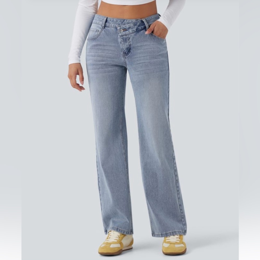 HALARA Asymmetric Flex Denim Light Blue Wash Women's Jeans S Reg NWT - Picture 5 of 7